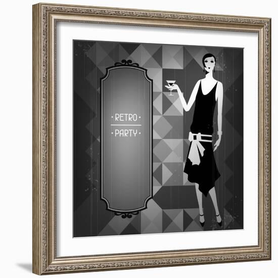 Retro Party Background with Beautiful Girl of 1920s Style-incomible-Framed Art Print