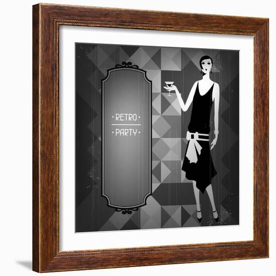 Retro Party Background with Beautiful Girl of 1920s Style-incomible-Framed Art Print