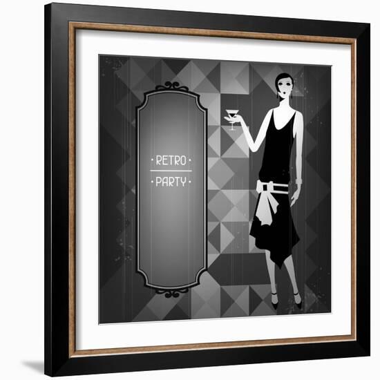 Retro Party Background with Beautiful Girl of 1920s Style-incomible-Framed Art Print