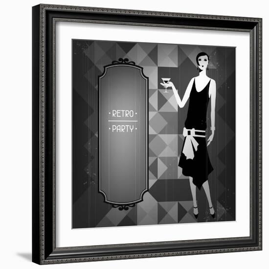 Retro Party Background with Beautiful Girl of 1920s Style-incomible-Framed Art Print