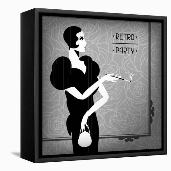 Retro Party Background with Beautiful Girl of 1920s Style-incomible-Framed Stretched Canvas