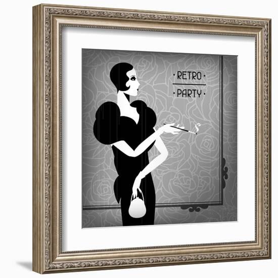 Retro Party Background with Beautiful Girl of 1920s Style-incomible-Framed Art Print