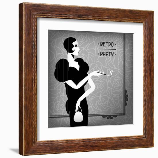 Retro Party Background with Beautiful Girl of 1920s Style-incomible-Framed Art Print