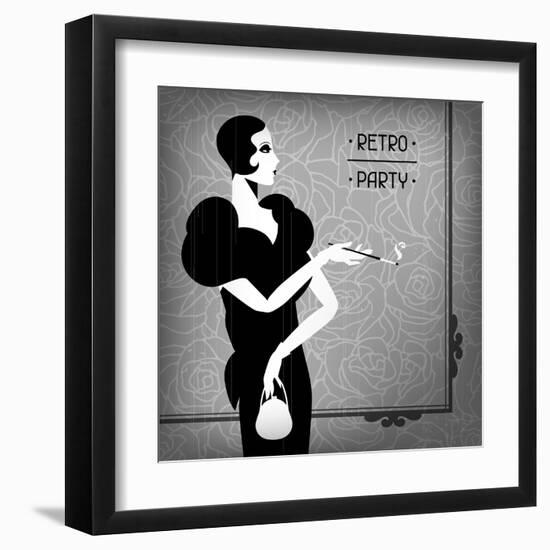 Retro Party Background with Beautiful Girl of 1920s Style-incomible-Framed Art Print