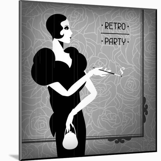 Retro Party Background with Beautiful Girl of 1920s Style-incomible-Mounted Art Print