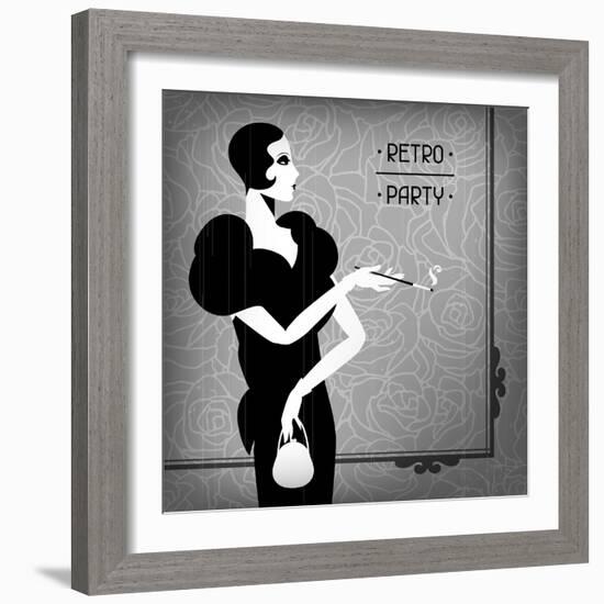 Retro Party Background with Beautiful Girl of 1920s Style-incomible-Framed Art Print