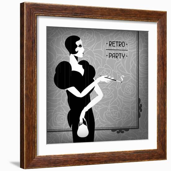 Retro Party Background with Beautiful Girl of 1920s Style-incomible-Framed Art Print