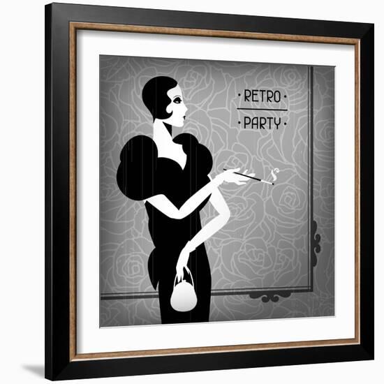 Retro Party Background with Beautiful Girl of 1920s Style-incomible-Framed Art Print