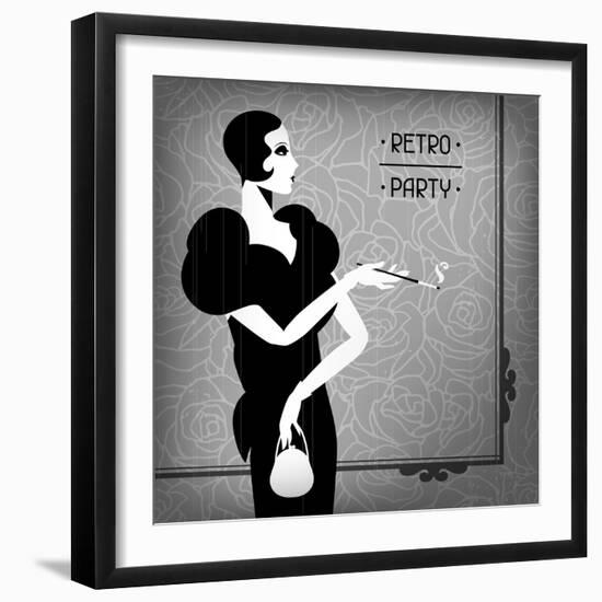 Retro Party Background with Beautiful Girl of 1920s Style-incomible-Framed Art Print