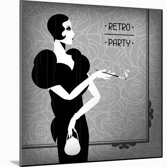 Retro Party Background with Beautiful Girl of 1920s Style-incomible-Mounted Art Print