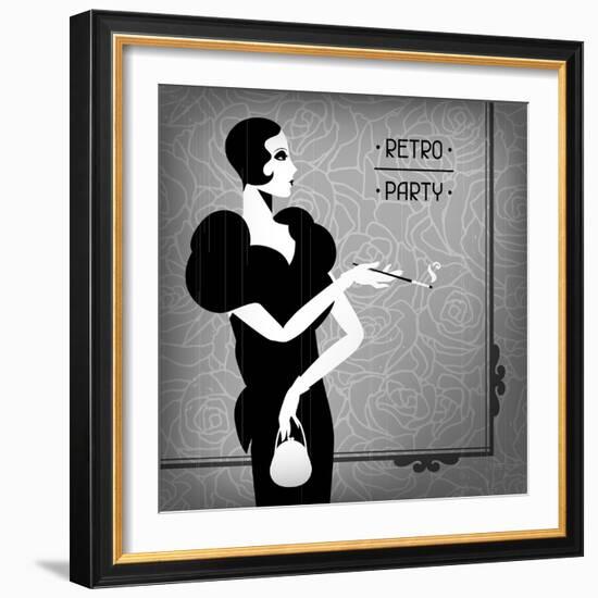 Retro Party Background with Beautiful Girl of 1920s Style-incomible-Framed Art Print