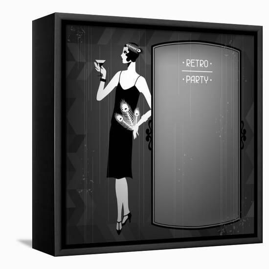 Retro Party Background with Beautiful Girl of 1920s Style-incomible-Framed Stretched Canvas