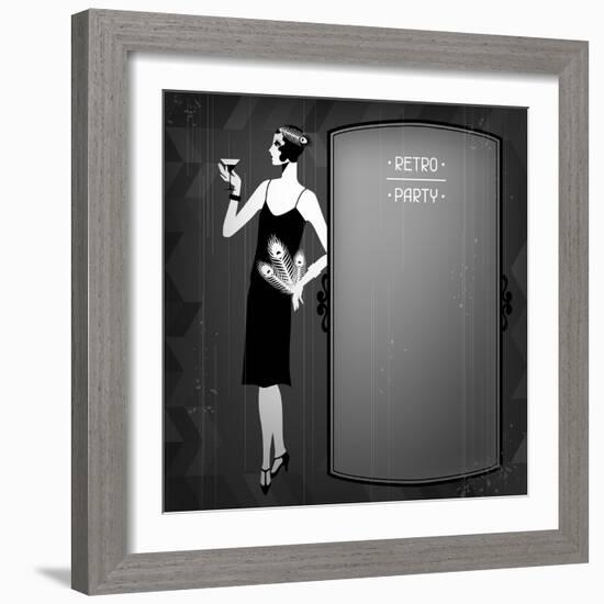 Retro Party Background with Beautiful Girl of 1920s Style-incomible-Framed Art Print