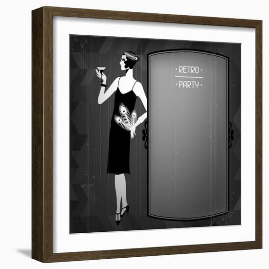 Retro Party Background with Beautiful Girl of 1920s Style-incomible-Framed Art Print