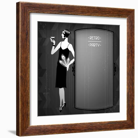 Retro Party Background with Beautiful Girl of 1920s Style-incomible-Framed Art Print