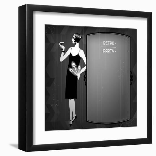 Retro Party Background with Beautiful Girl of 1920s Style-incomible-Framed Art Print