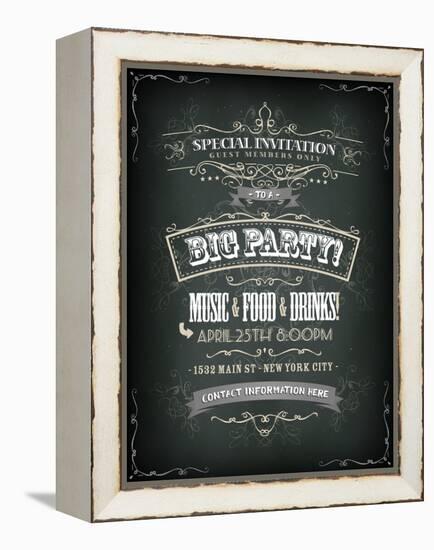 Retro Party Invitation on Chalkboard-Benchart-Framed Stretched Canvas