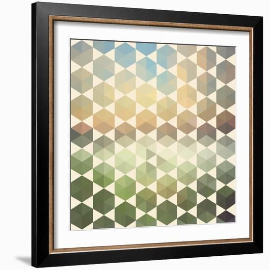 Retro Pattern of Geometric Hexagon Shapes-Little_cuckoo-Framed Art Print