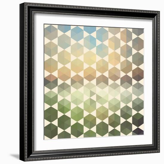 Retro Pattern of Geometric Hexagon Shapes-Little_cuckoo-Framed Art Print