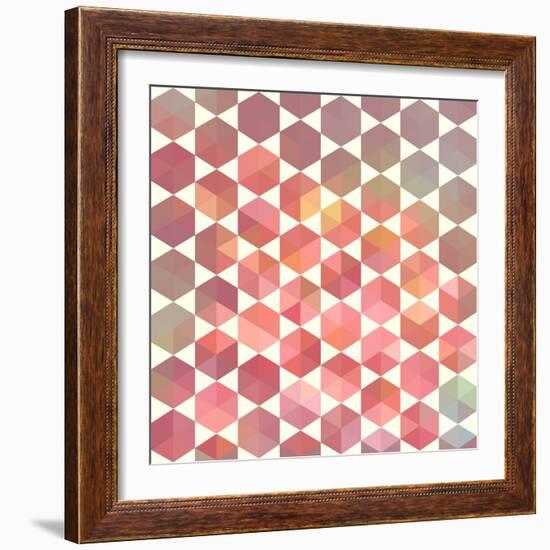 Retro Pattern of Geometric Hexagon Shapes-Little_cuckoo-Framed Art Print