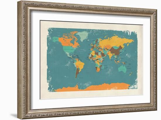 Retro Political Map of the World-Michael Tompsett-Framed Art Print