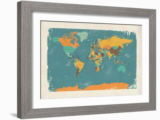 Retro Political Map of the World-Michael Tompsett-Framed Art Print