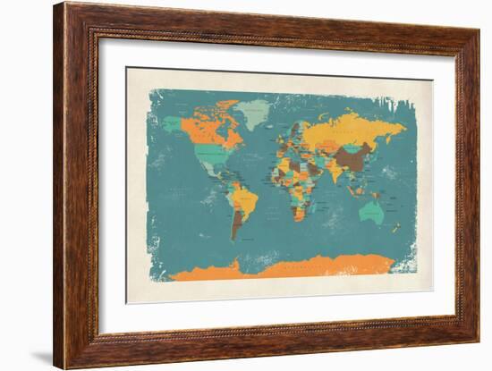 Retro Political Map of the World-Michael Tompsett-Framed Art Print