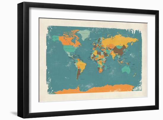 Retro Political Map of the World-Michael Tompsett-Framed Art Print