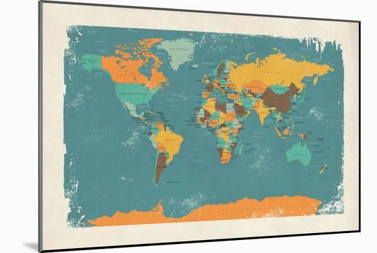 Retro Political Map of the World-Michael Tompsett-Mounted Art Print