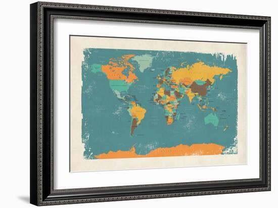 Retro Political Map of the World-Michael Tompsett-Framed Art Print