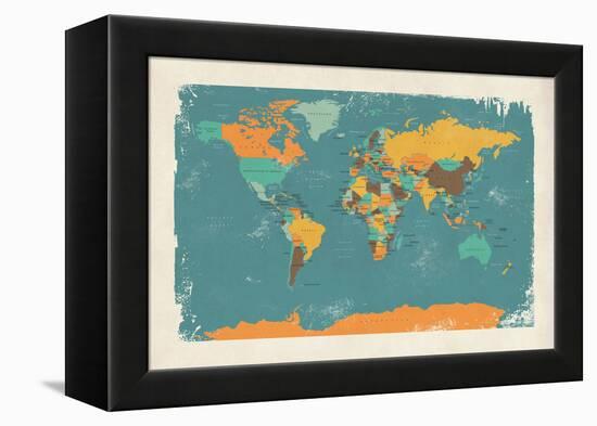 Retro Political Map of the World-Michael Tompsett-Framed Stretched Canvas