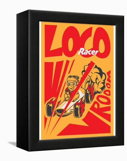 Retro Poster Cartoon Vintage Race Car Loco Racer-pedro alexandre teixeira-Framed Stretched Canvas