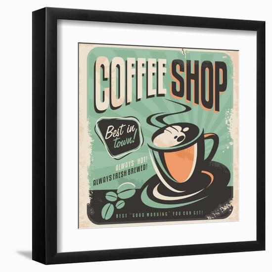 Retro Poster for Coffee Shop on Old Paper Texture-Lukeruk-Framed Art Print