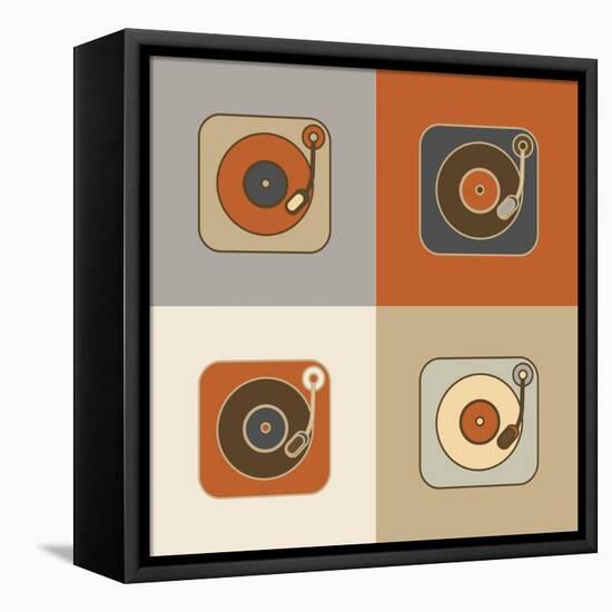 Retro Record Player Icons-YasnaTen-Framed Stretched Canvas