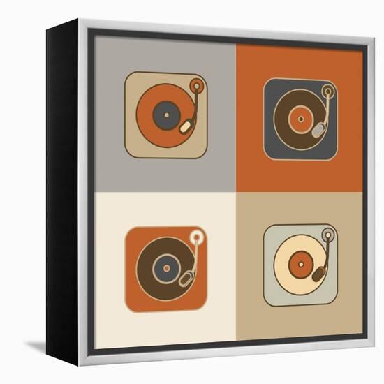 Retro Record Player Icons-YasnaTen-Framed Stretched Canvas