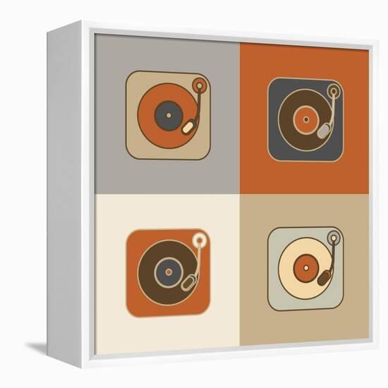 Retro Record Player Icons-YasnaTen-Framed Stretched Canvas