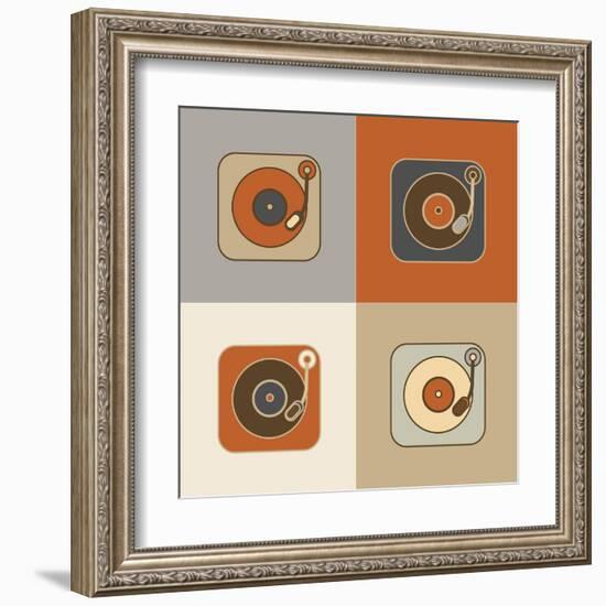 Retro Record Player Icons-YasnaTen-Framed Art Print