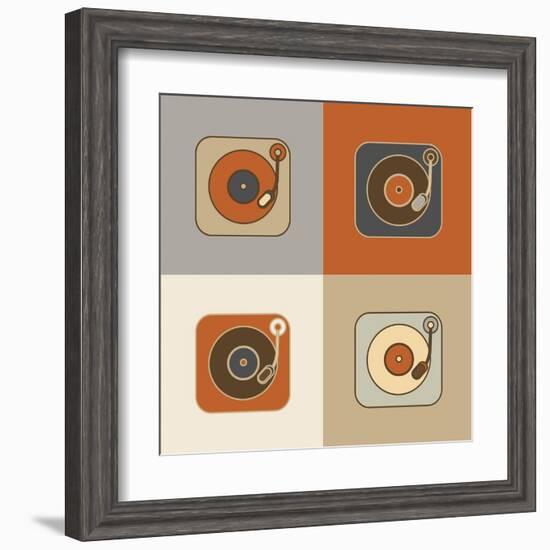 Retro Record Player Icons-YasnaTen-Framed Art Print