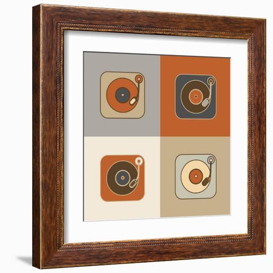 Retro Record Player Icons-YasnaTen-Framed Art Print