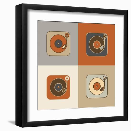 Retro Record Player Icons-YasnaTen-Framed Art Print