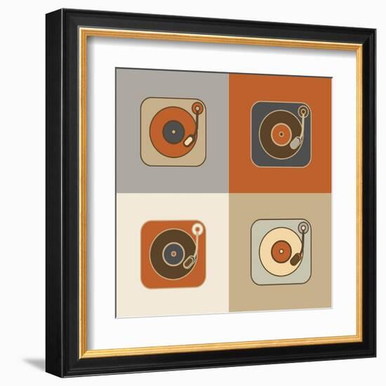 Retro Record Player Icons-YasnaTen-Framed Art Print