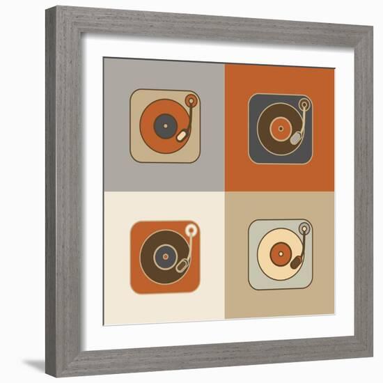 Retro Record Player Icons-YasnaTen-Framed Art Print