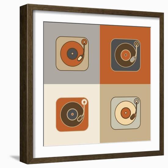 Retro Record Player Icons-YasnaTen-Framed Art Print