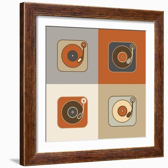 Retro Record Player Icons-YasnaTen-Framed Art Print