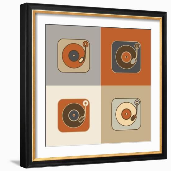 Retro Record Player Icons-YasnaTen-Framed Art Print