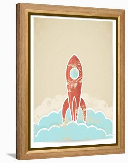 Retro Rocket With Grunge Texture-Elisanth-Framed Stretched Canvas