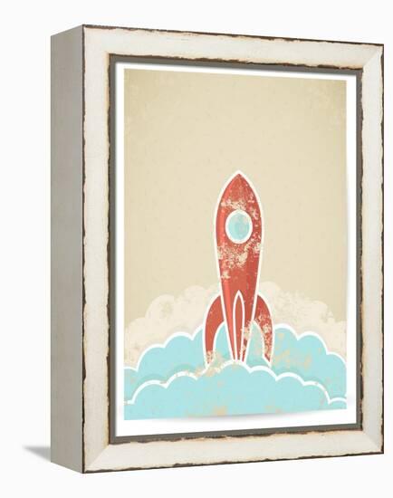 Retro Rocket With Grunge Texture-Elisanth-Framed Stretched Canvas