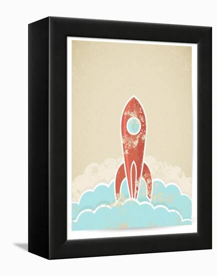 Retro Rocket With Grunge Texture-Elisanth-Framed Stretched Canvas