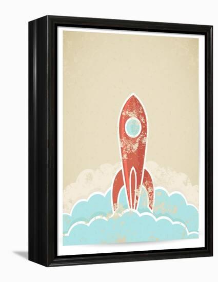 Retro Rocket With Grunge Texture-Elisanth-Framed Stretched Canvas