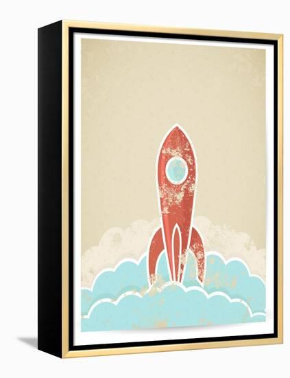 Retro Rocket With Grunge Texture-Elisanth-Framed Stretched Canvas